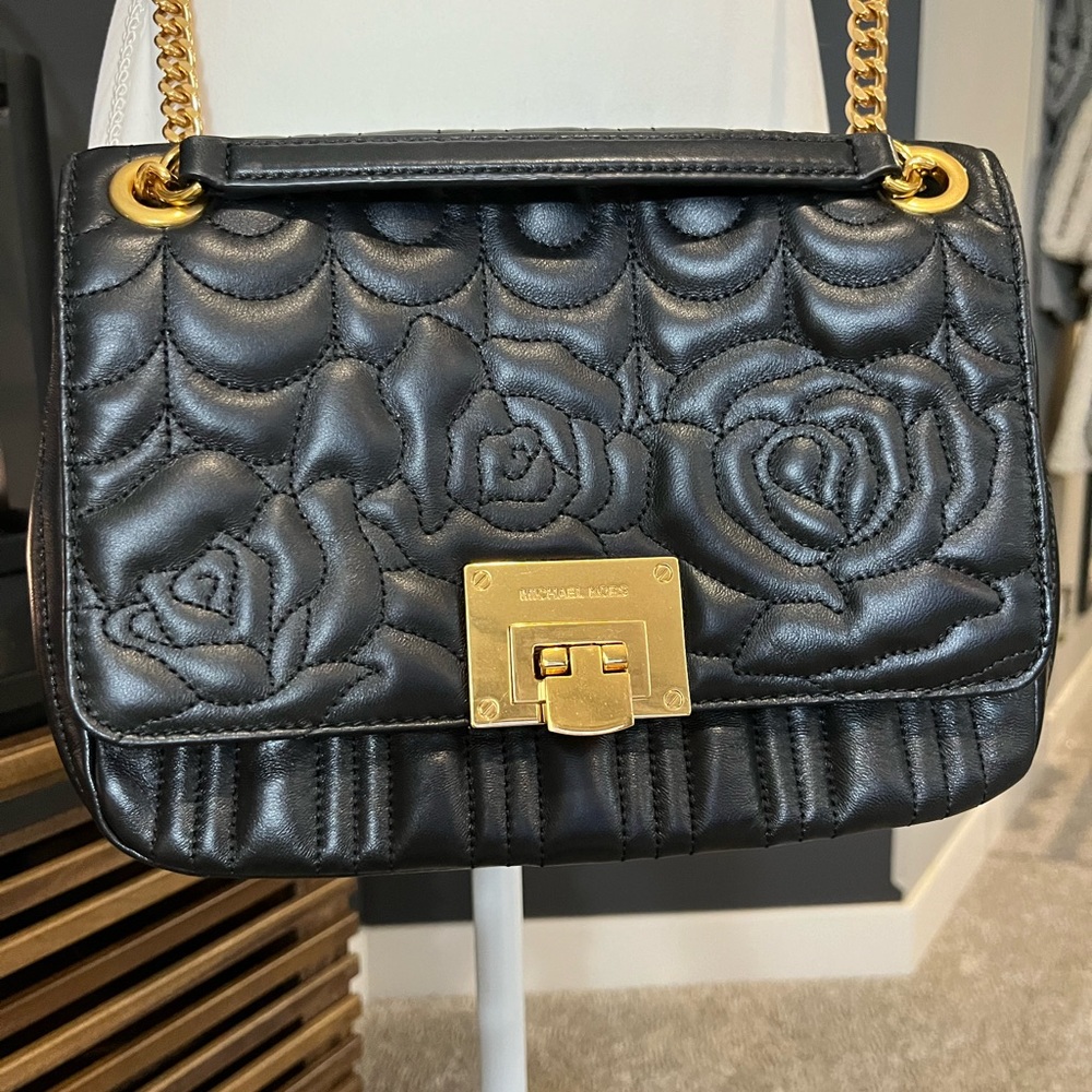 Michael Kors rose pattered quilted lamb leather crossbody bag